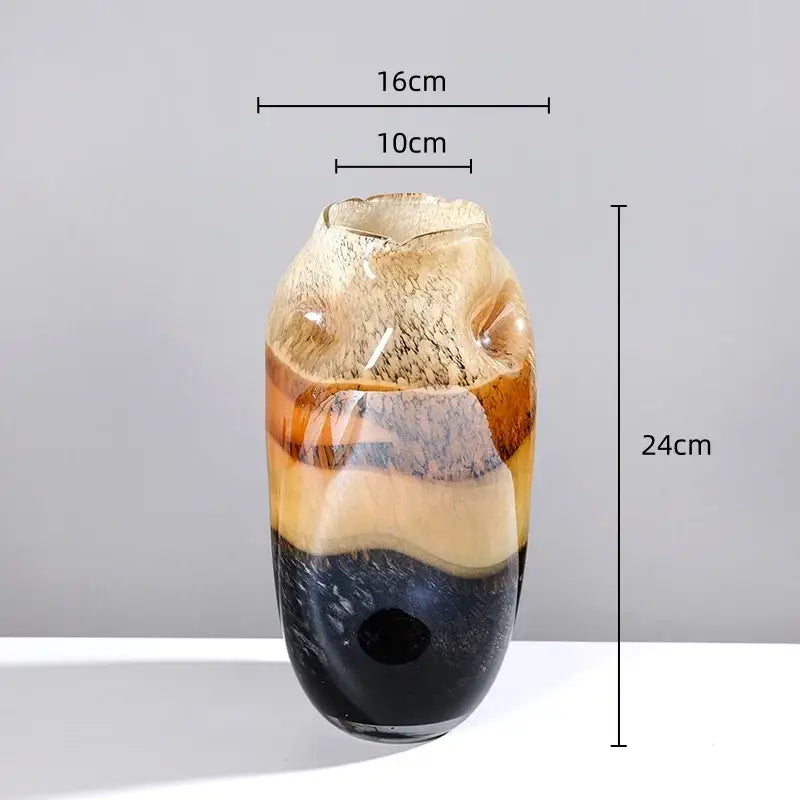Tall amber and brown gradient glass vase with textured finish featuring irregular floral arrangement decorbites gradient glass