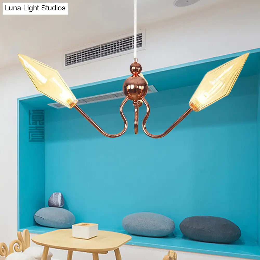 Lámpara de araña de metal y cristal ámbar/transparente con forma de diamante: Lámpara colgante industrial de 3 luces