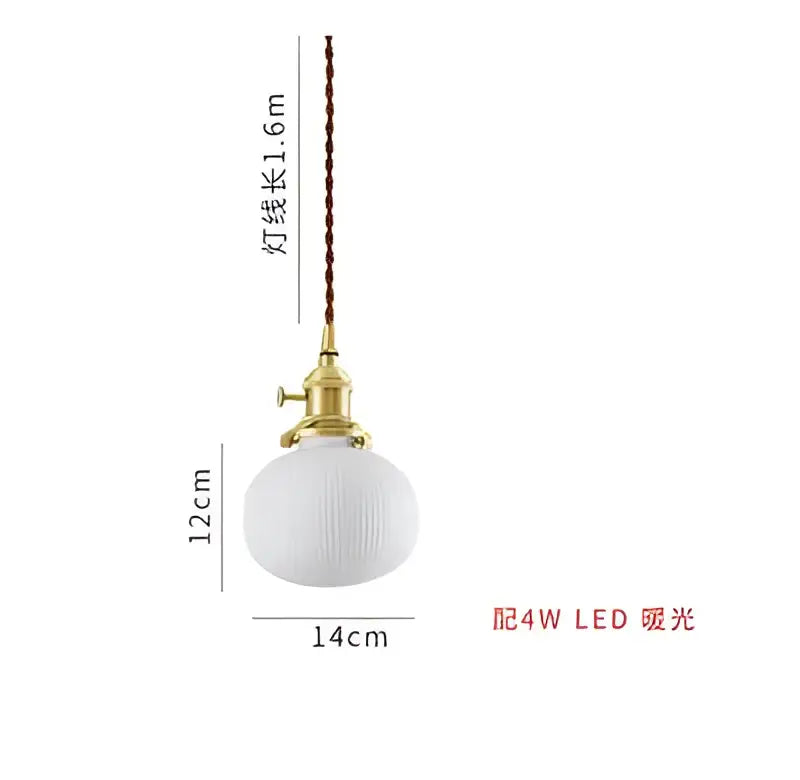 Vintage-style pendant light with white ribbed glass globe and brass fixture for dining room glass pendant light
