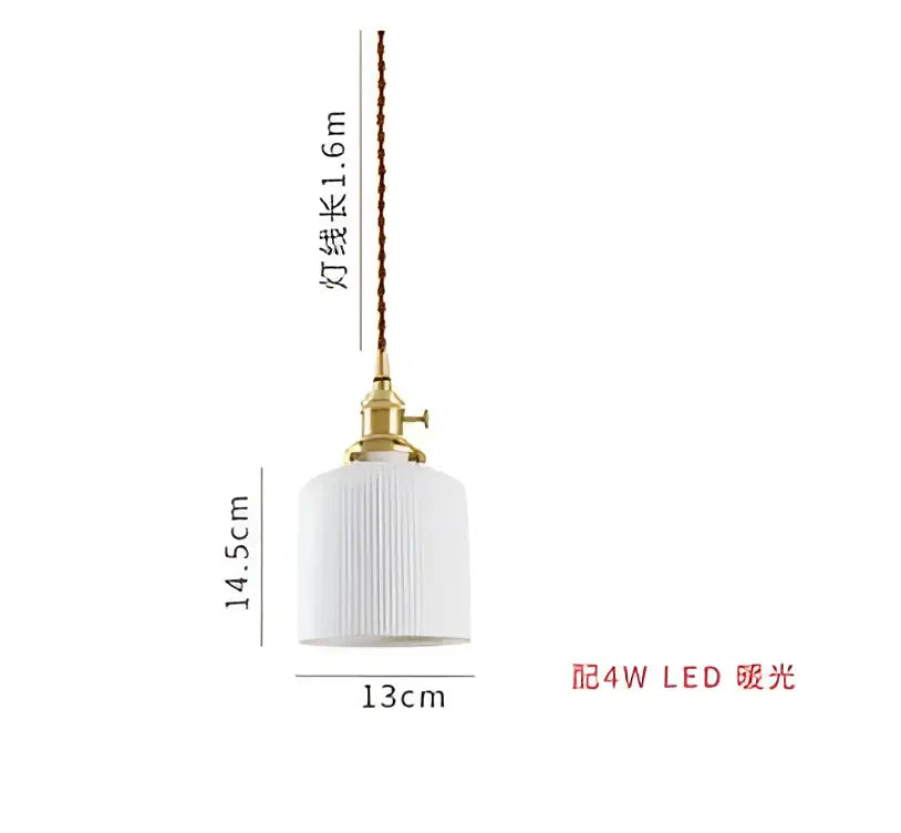 White ribbed ceramic pendant light with brass hardware and 1.6m cord for modern or rustic interiors pendant light