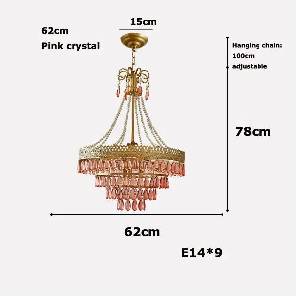 Delicate pink amber crystal water drop chandelier with gold metal frame and adjustable chain pendant light decorbites crystal water drop