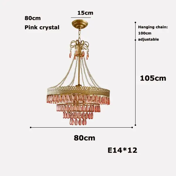 Elegant gold-toned amber crystal water drop chandelier with pink dangling droplets and adjustable hanging chain for dining room decorbites crystal water drop pendant light