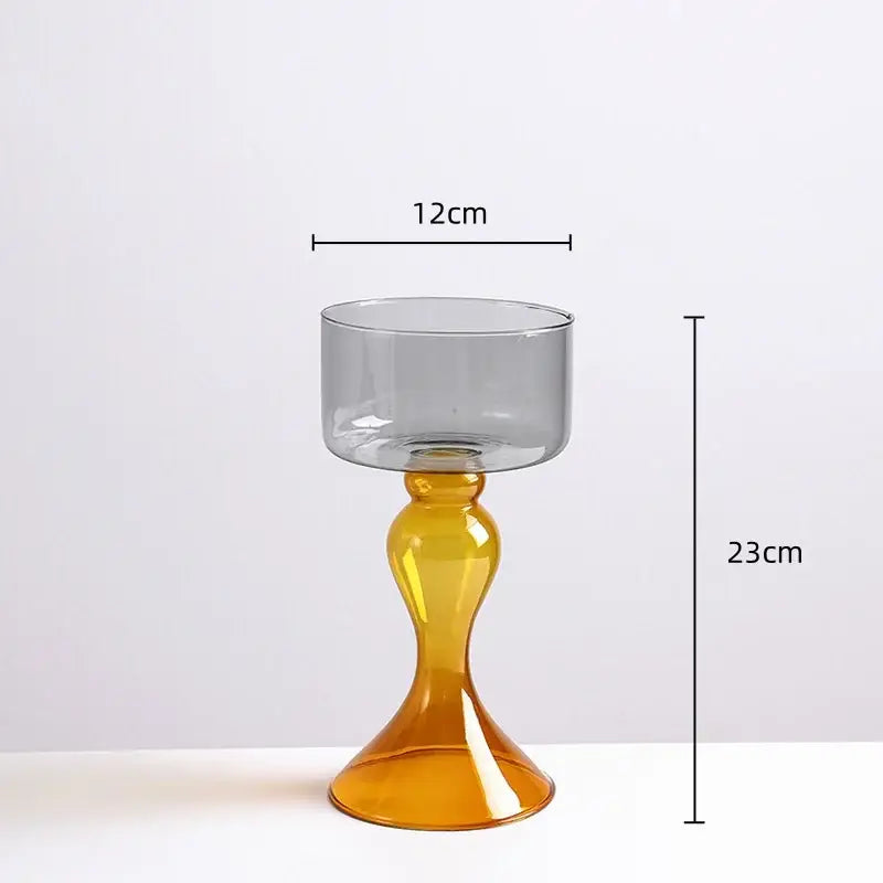Amber decorbites geometric glass candle holder with translucent amber vase and gray bowl for living room decor