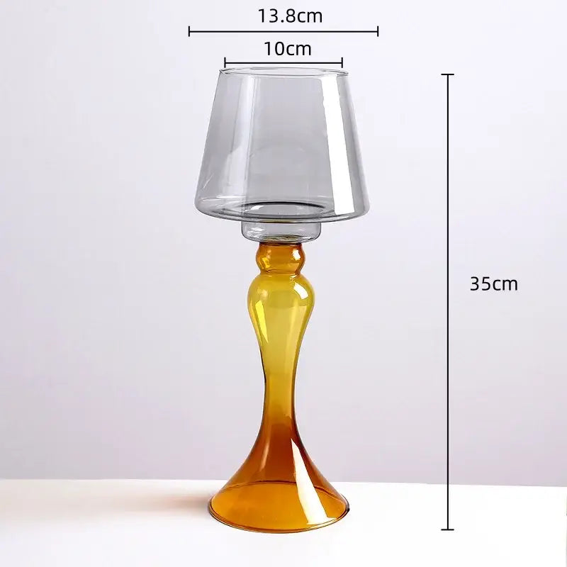 A tall slender decorbites geometric glass vase candle holder with amber gradient base for living room decor