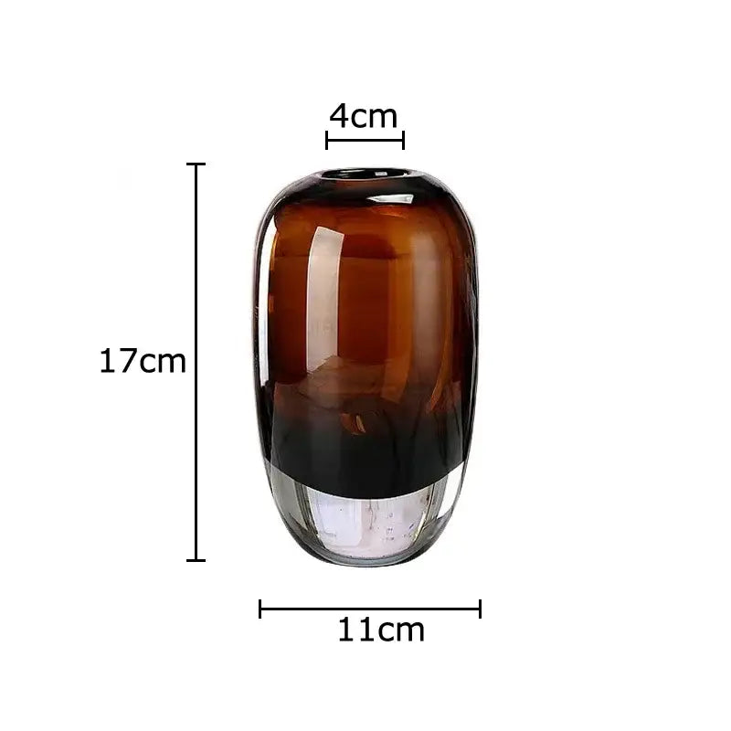 A sleek 17cm tall amber delicate glass vase with a dark brown to clear gradient for living room decorbites decor