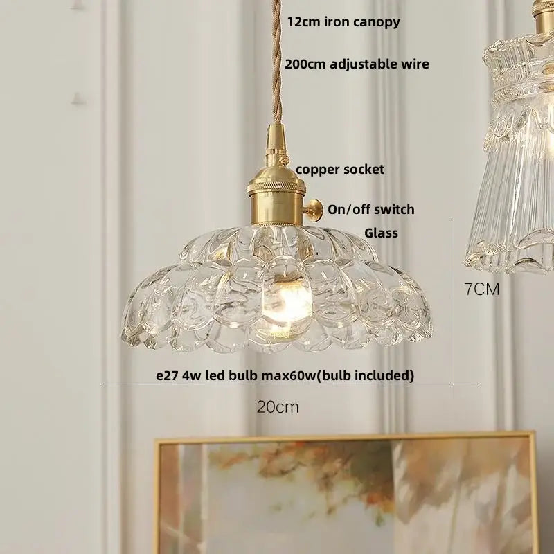 Amber flower glass pendant light with clear glass shade brass finished copper socket and 12cm iron canopy for dining room pendant lights