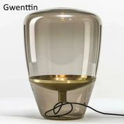 Gwenttin amber glass and brass led table lamp with translucent shade for bedroom lighting and decor