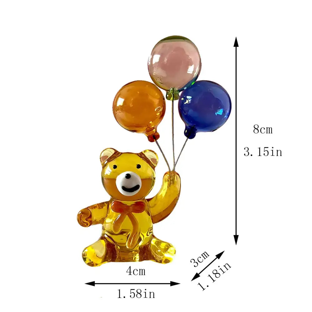 Amber glass bear glass figurine holding three colorful translucent balloons for bedroom decorbites crystal bear decor