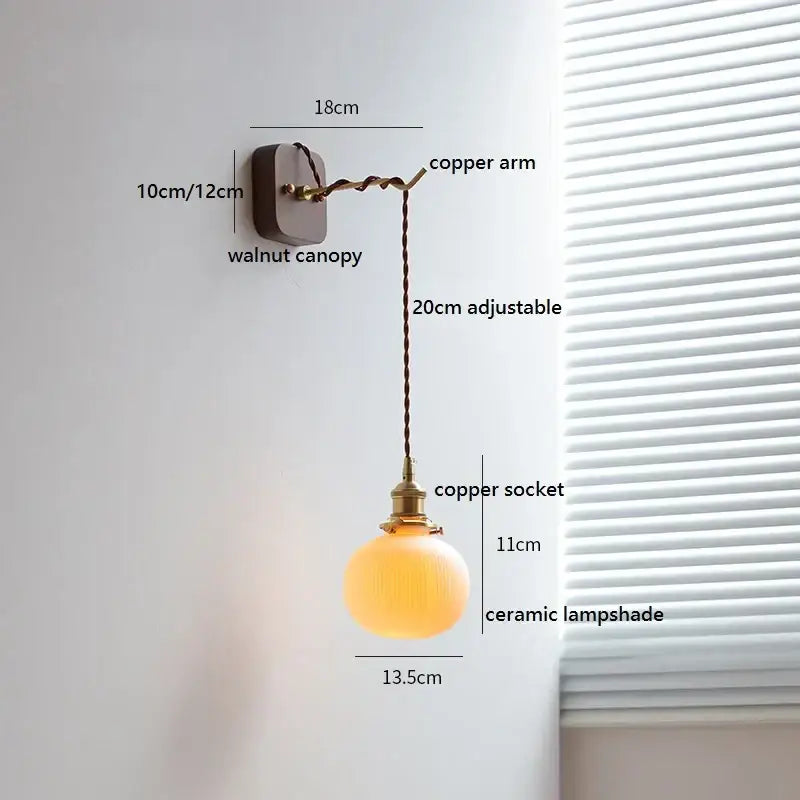 Warm-toned decorbites ceramic ball led wall lights with amber glass ceramic lampshade and brass copper socket for bedroom decor
