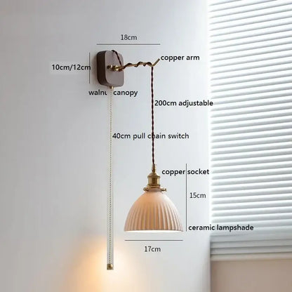 Amber glass ceramic ball led wall lights with warm ceramic lampshade and copper arm for bedroom decorbites ceramic ball