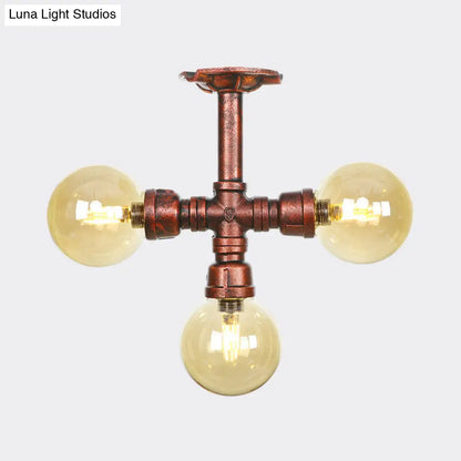 DecorBites™ DecorBites™ Amber Glass Copper Semi Flush Light Sphere LED Ceiling Fixture - Farmhouse Style