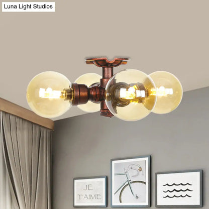 DecorBites™ DecorBites™ Amber Glass Copper Semi Flush Light Sphere LED Ceiling Fixture - Farmhouse Style