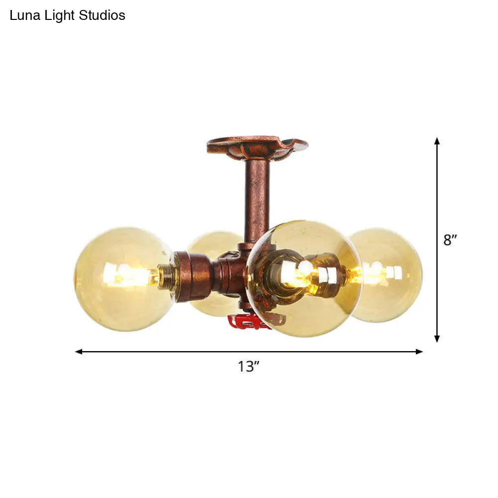 DecorBites™ DecorBites™ Amber Glass Copper Semi Flush Light Sphere LED Ceiling Fixture - Farmhouse Style