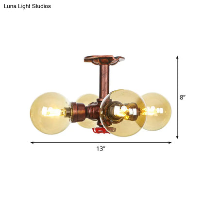 DecorBites™ DecorBites™ Amber Glass Copper Semi Flush Light Sphere LED Ceiling Fixture - Farmhouse Style