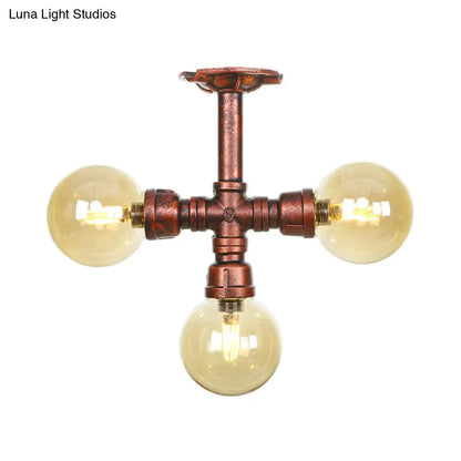DecorBites™ DecorBites™ Amber Glass Copper Semi Flush Light Sphere LED Ceiling Fixture - Farmhouse Style