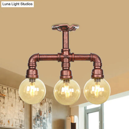 DecorBites™ DecorBites™ Amber Glass Copper Semi Flush Light Sphere LED Ceiling Fixture - Farmhouse Style