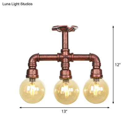 DecorBites™ DecorBites™ Amber Glass Copper Semi Flush Light Sphere LED Ceiling Fixture - Farmhouse Style