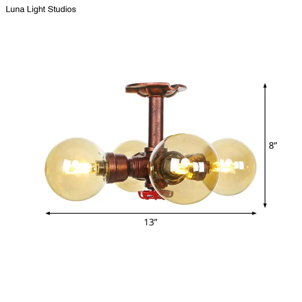DecorBites™ DecorBites™ Amber Glass Copper Semi Flush Light Sphere LED Ceiling Fixture - Farmhouse Style