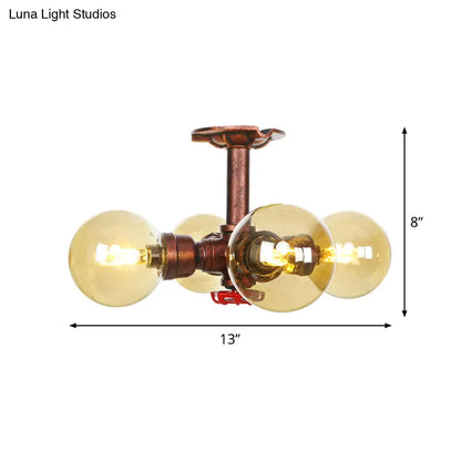 DecorBites™ DecorBites™ Amber Glass Copper Semi Flush Light Sphere LED Ceiling Fixture - Farmhouse Style