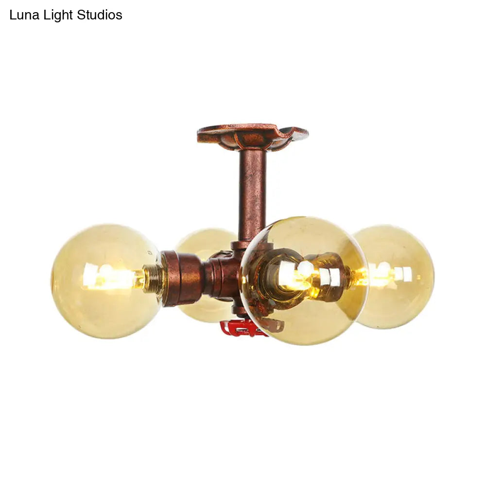 DecorBites™ DecorBites™ Amber Glass Copper Semi Flush Light Sphere LED Ceiling Fixture - Farmhouse Style