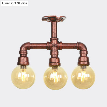 DecorBites™ DecorBites™ Amber Glass Copper Semi Flush Light Sphere LED Ceiling Fixture - Farmhouse Style