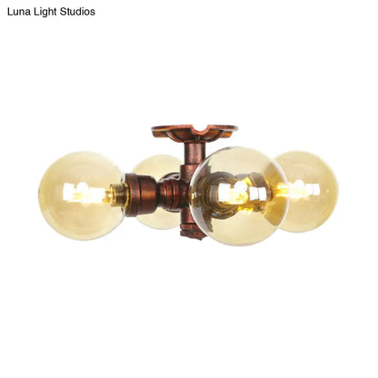DecorBites™ DecorBites™ Amber Glass Copper Semi Flush Light Sphere LED Ceiling Fixture - Farmhouse Style