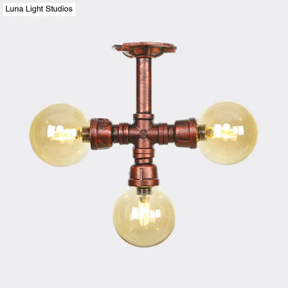 DecorBites™ DecorBites™ Amber Glass Copper Semi Flush Light Sphere LED Ceiling Fixture - Farmhouse Style