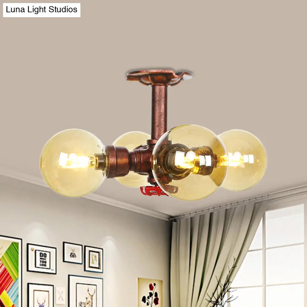 DecorBites™ DecorBites™ Amber Glass Copper Semi Flush Light Sphere LED Ceiling Fixture - Farmhouse Style