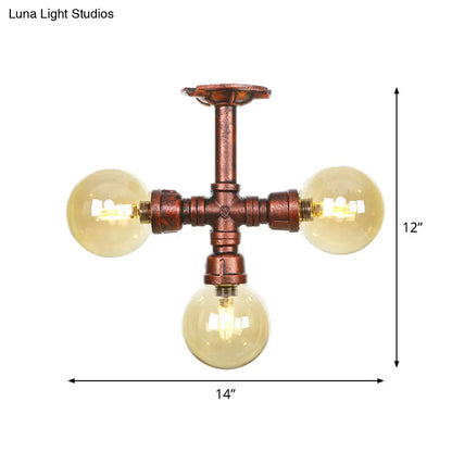 DecorBites™ DecorBites™ Amber Glass Copper Semi Flush Light Sphere LED Ceiling Fixture - Farmhouse Style