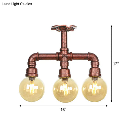 DecorBites™ DecorBites™ Amber Glass Copper Semi Flush Light Sphere LED Ceiling Fixture - Farmhouse Style