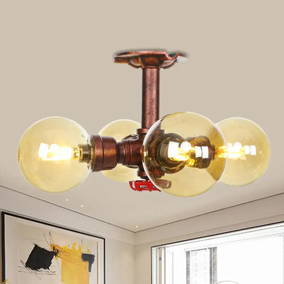 DecorBites™ DecorBites™ Amber Glass Copper Semi Flush Light Sphere LED Ceiling Fixture - Farmhouse Style