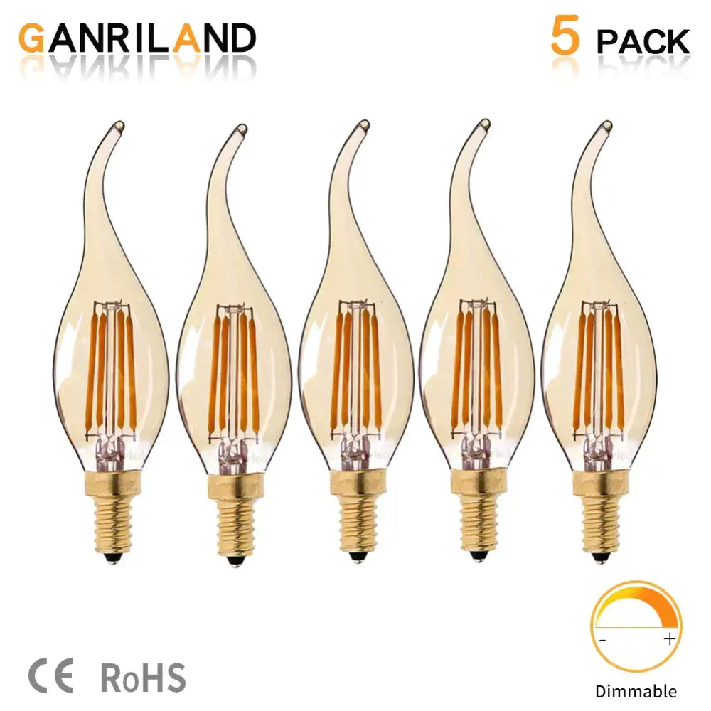 Five amber glass dimmable led filament bulbs with brass bases for dining room candle light decorbites dimmable led