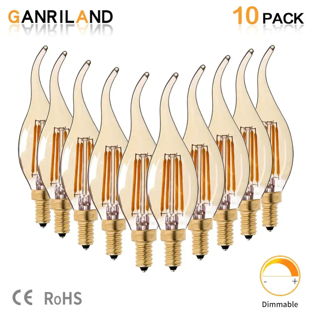 Ten-pack of decorbites dimmable led filament bulb with clear glass and brass base for dining room candle light decor