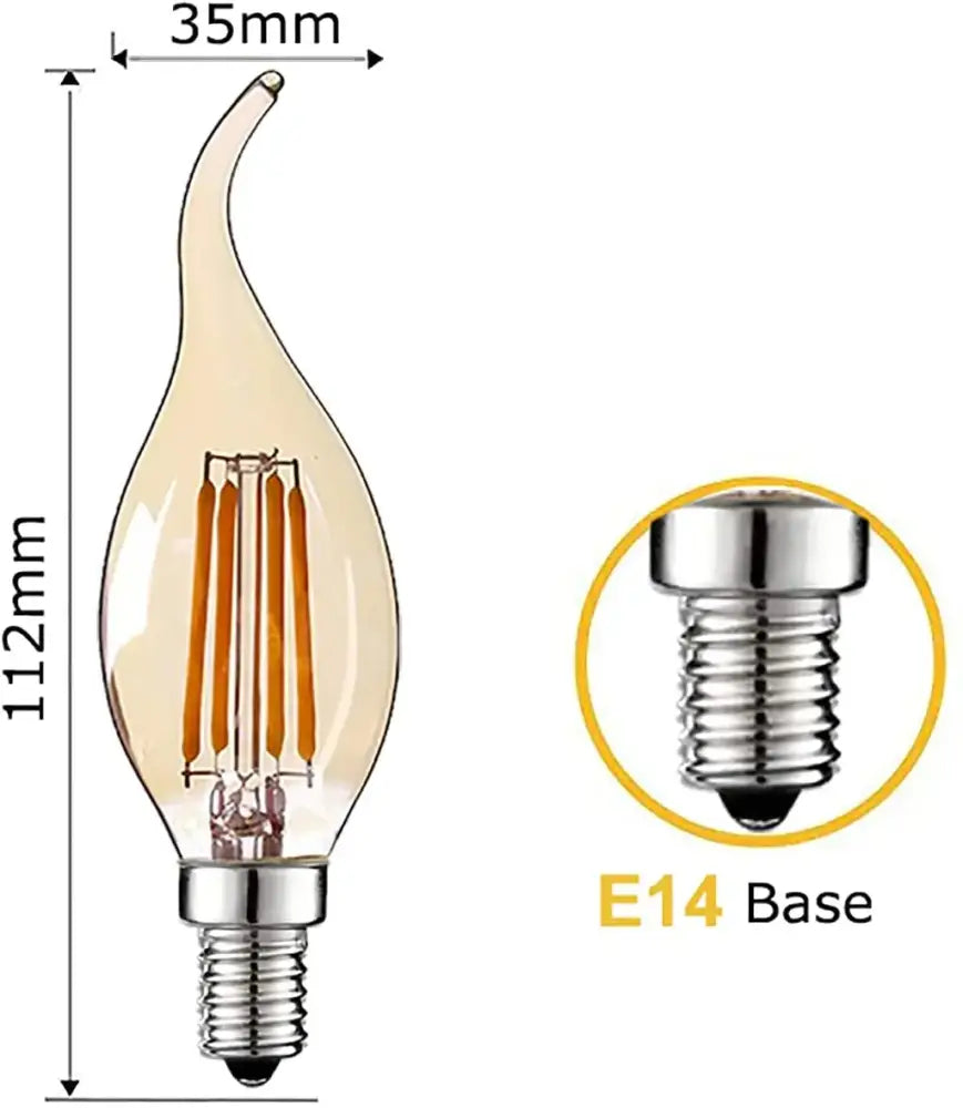 Vintage-style amber glass dimmable led filament bulb with metallic e14 base for dining room candle light decorbites led filament bulb