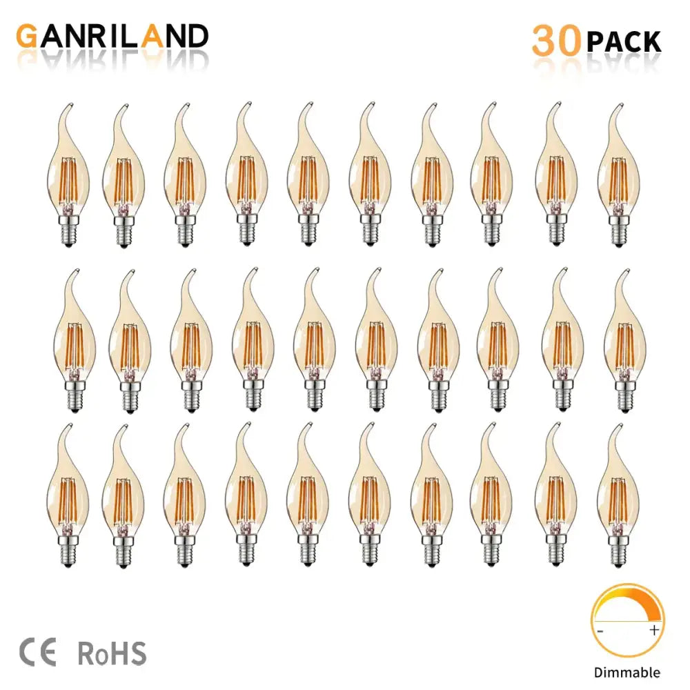 Ganriland 30-pack dimmable led filament bulb with clear glass amber decorbites dimmable led for dining room candle light