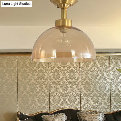 ديكوربايتس™ مصباح سقف بقبة زجاجية كهرمانية من النحاس - شبه مسطح صناعي لغرفة المعيشة
