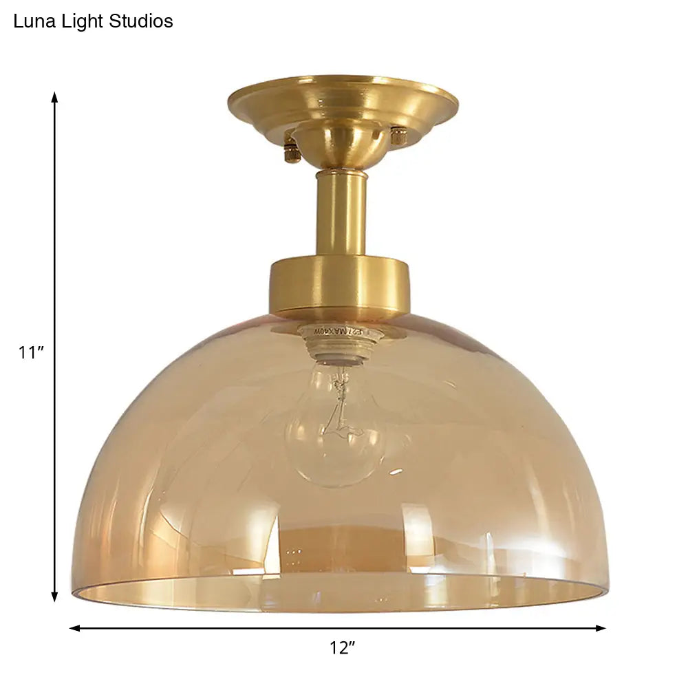 ديكوربايتس™ مصباح سقف بقبة زجاجية كهرمانية من النحاس - شبه مسطح صناعي لغرفة المعيشة