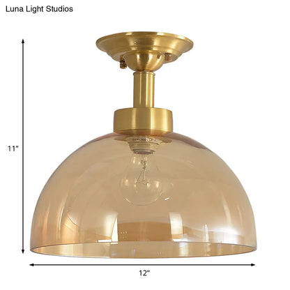 ديكوربايتس™ مصباح سقف بقبة زجاجية كهرمانية من النحاس - شبه مسطح صناعي لغرفة المعيشة