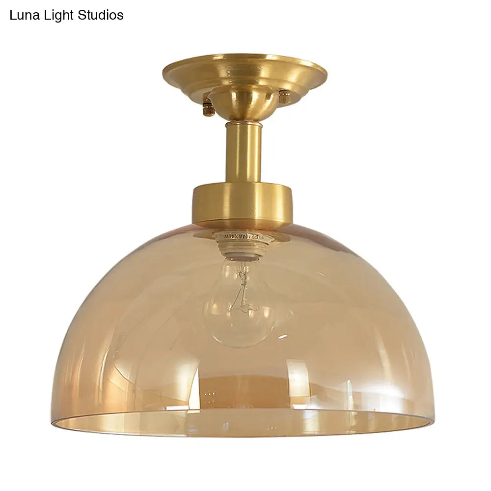 ديكوربايتس™ مصباح سقف بقبة زجاجية كهرمانية من النحاس - شبه مسطح صناعي لغرفة المعيشة