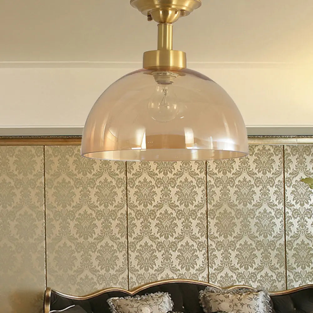 ديكوربايتس™ مصباح سقف بقبة زجاجية كهرمانية من النحاس - شبه مسطح صناعي لغرفة المعيشة