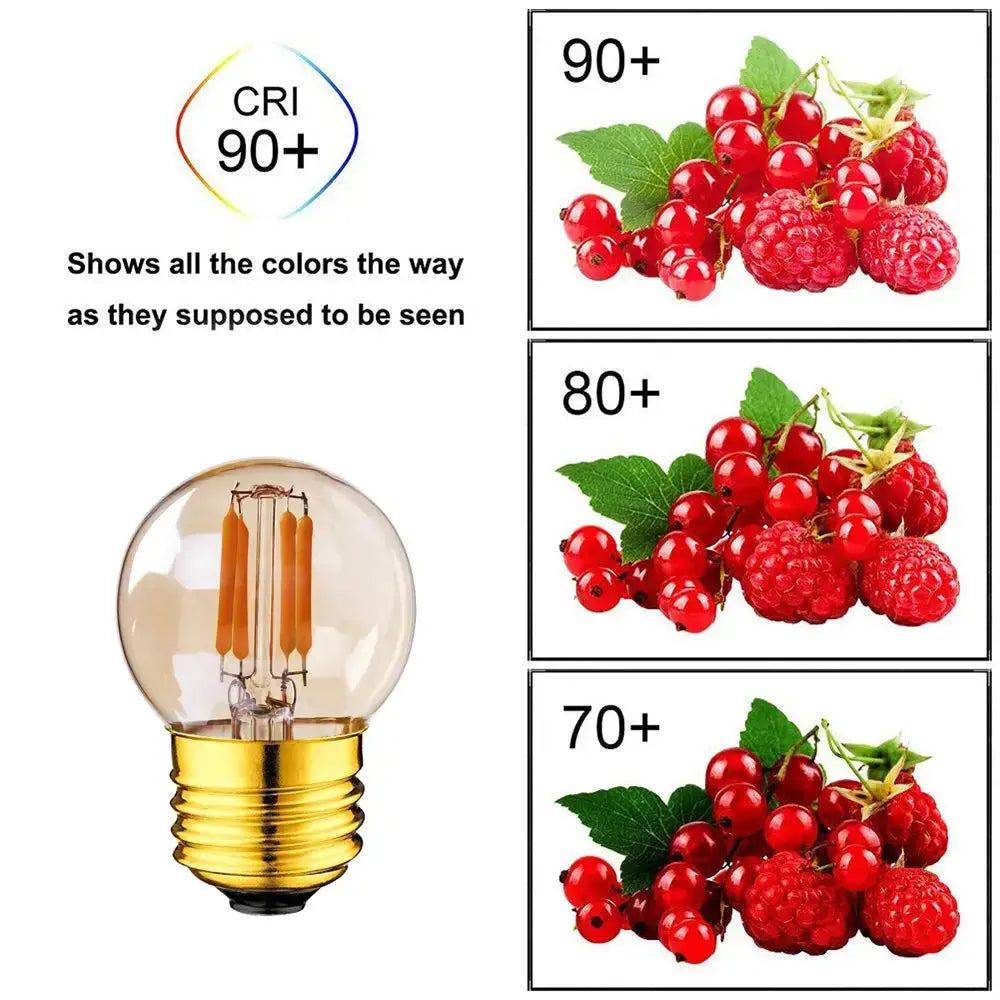 Clear glass g40 edison led bulbs with amber filament inside and golden screw base by decorbites for garden decor