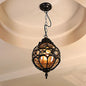 Amber Glass Hanging Pendant Light for Outdoor Balcony - Loft Sphere Design (1 Light, 7"/9" W) in Black/Bronze