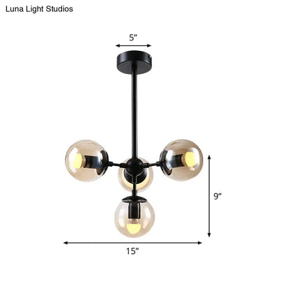 Lámpara colgante de cristal ámbar: Araña moderna para restaurantes (4 luces)