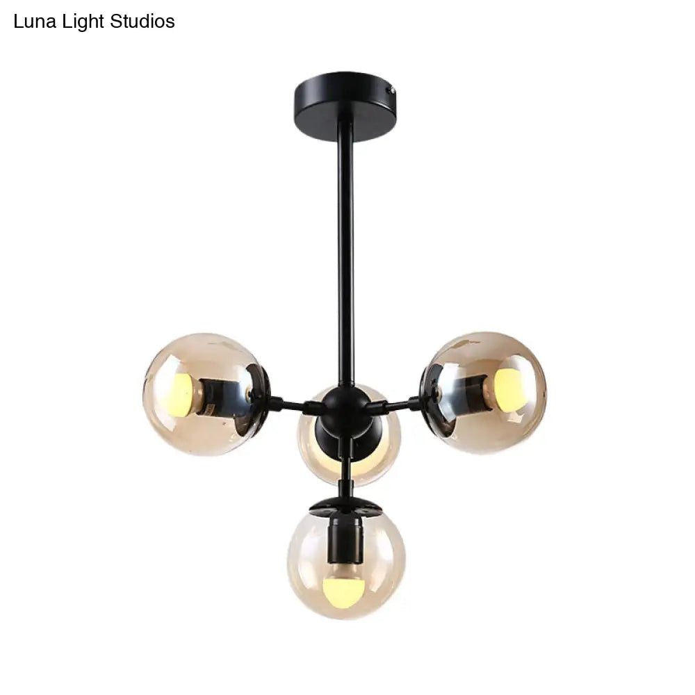 Lámpara colgante de cristal ámbar: Araña moderna para restaurantes (4 luces)