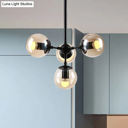 Lámpara colgante de cristal ámbar: Araña moderna para restaurantes (4 luces)