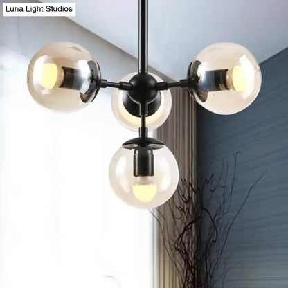 Lámpara colgante de cristal ámbar: Araña moderna para restaurantes (4 luces)