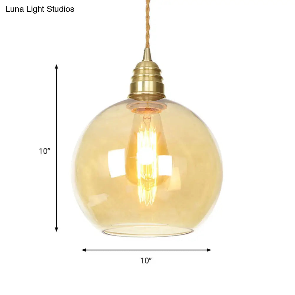 Amber Glass Industrial Pendant Light in Brass, Various Sizes