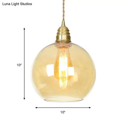 Amber Glass Industrial Pendant Light in Brass, Various Sizes