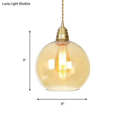 Amber Glass Industrial Pendant Light in Brass, Various Sizes