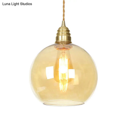 Amber Glass Industrial Pendant Light in Brass, Various Sizes